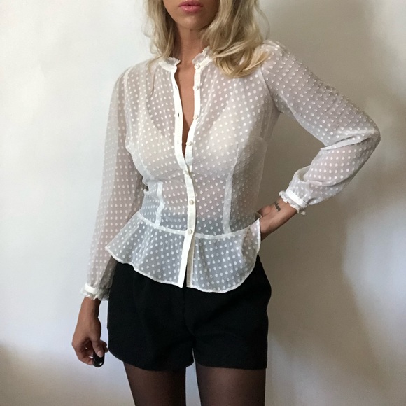 LOFT Tops - {LOFT} sheer polka dot blouse